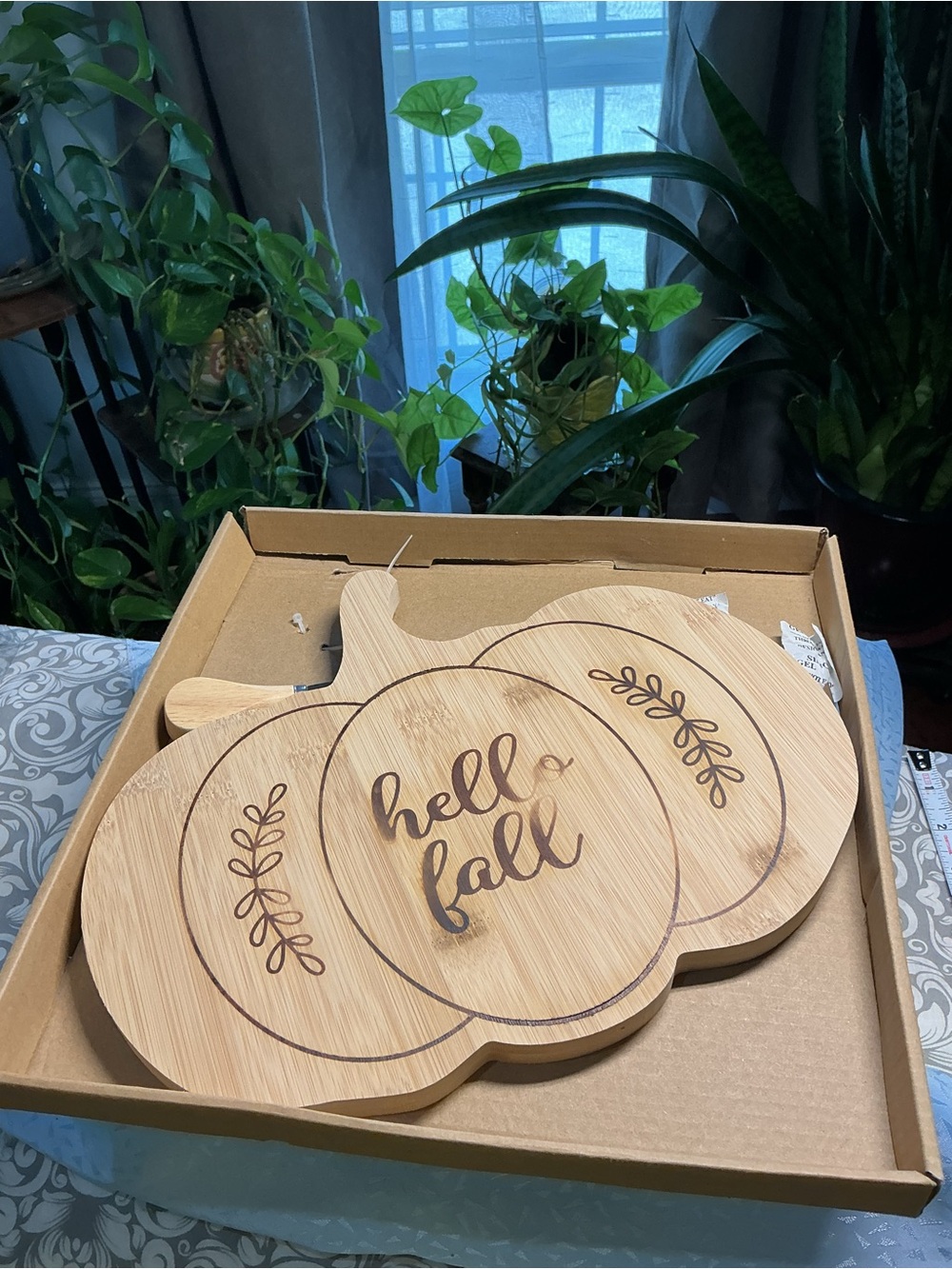 Hello Fall Pumpkin Bamboo Serving Board - Natural